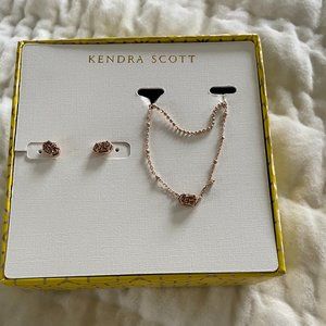 Kendra Scott Emilie Rose Gold Multi Strand Necklace & Stud earring in Sand Drusy